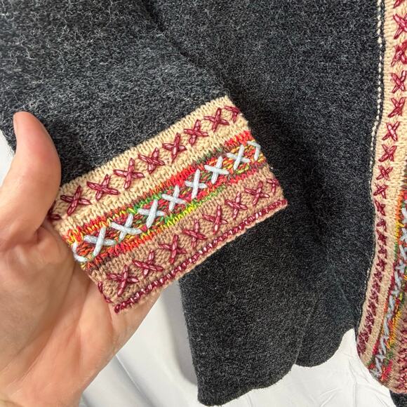 Simply Couture Women Small Gray Multi Long Cardigan Tribal Boho Hippie Peasant - Picture 3 of 6